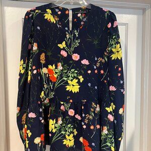 EUC Tuckernuck Pomander Place Carlota Peplum Blouse Top Size XXL Navy Floral